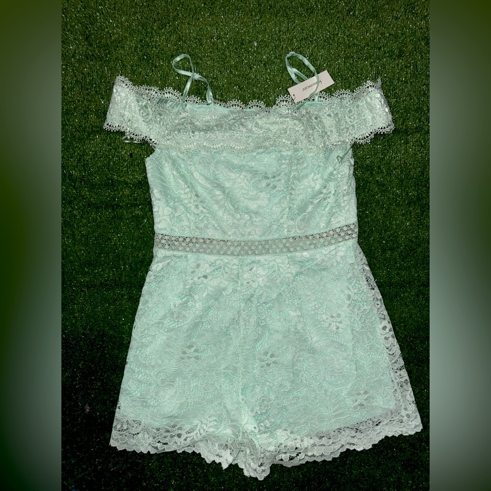 Lace mint green romper